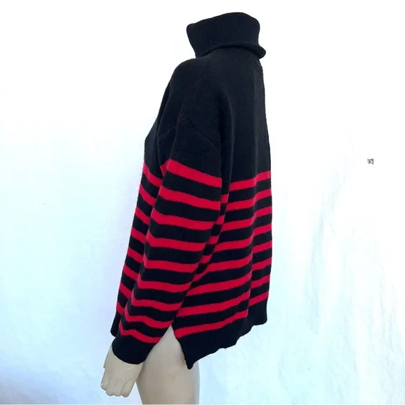 Women’s  Loose High Neck Striped Drop Shoulder Knit Turtleneck Sweater - Picture 7 of 12